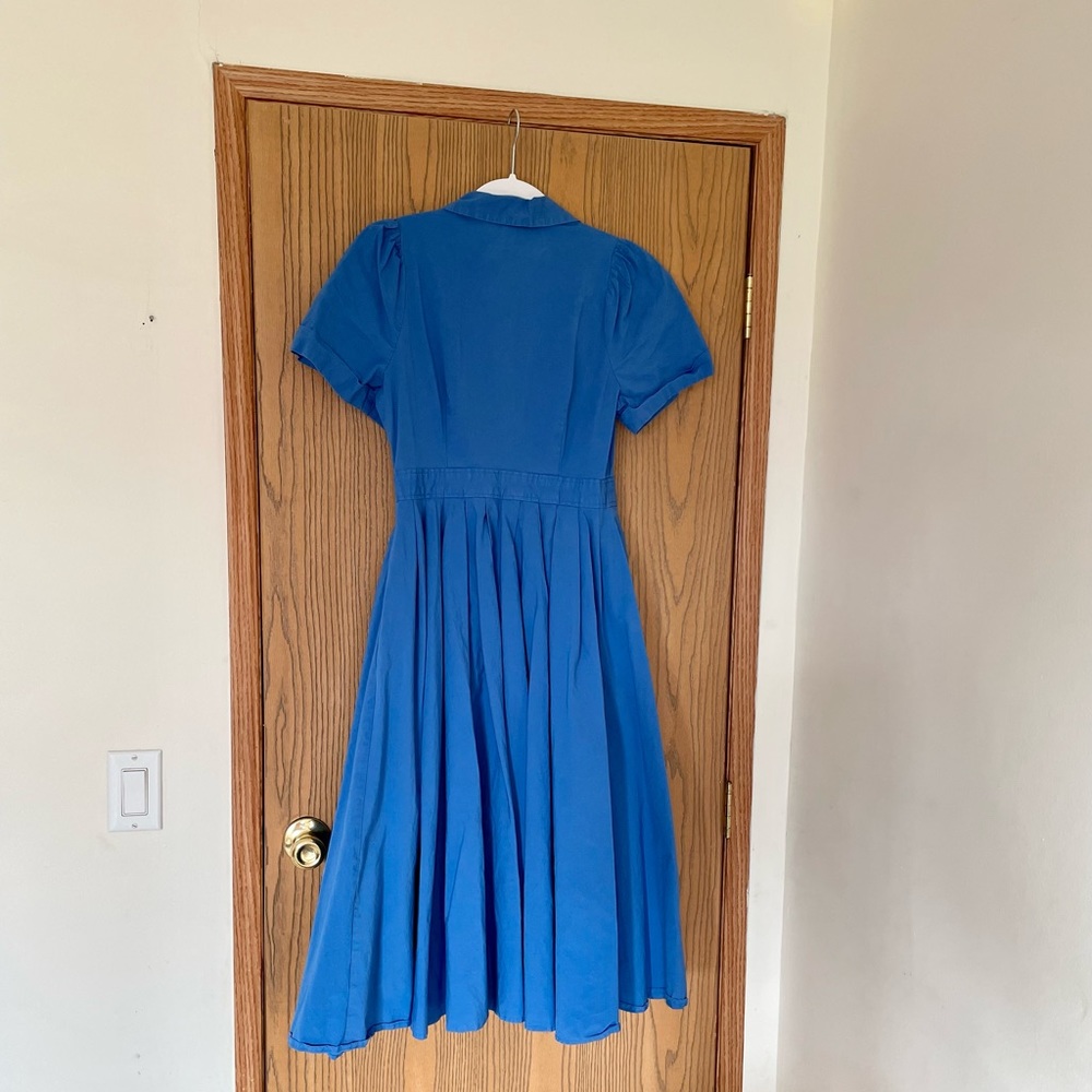 Classic Button-Front Blue Midi Shirt Dress - Picture 3 of 6